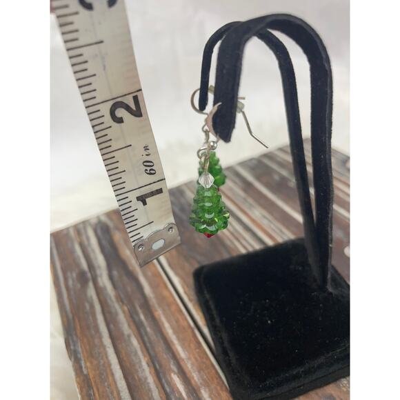 Small Christmas Tree Beaded Earrings Lightweight GUC - Picture 5 of 5